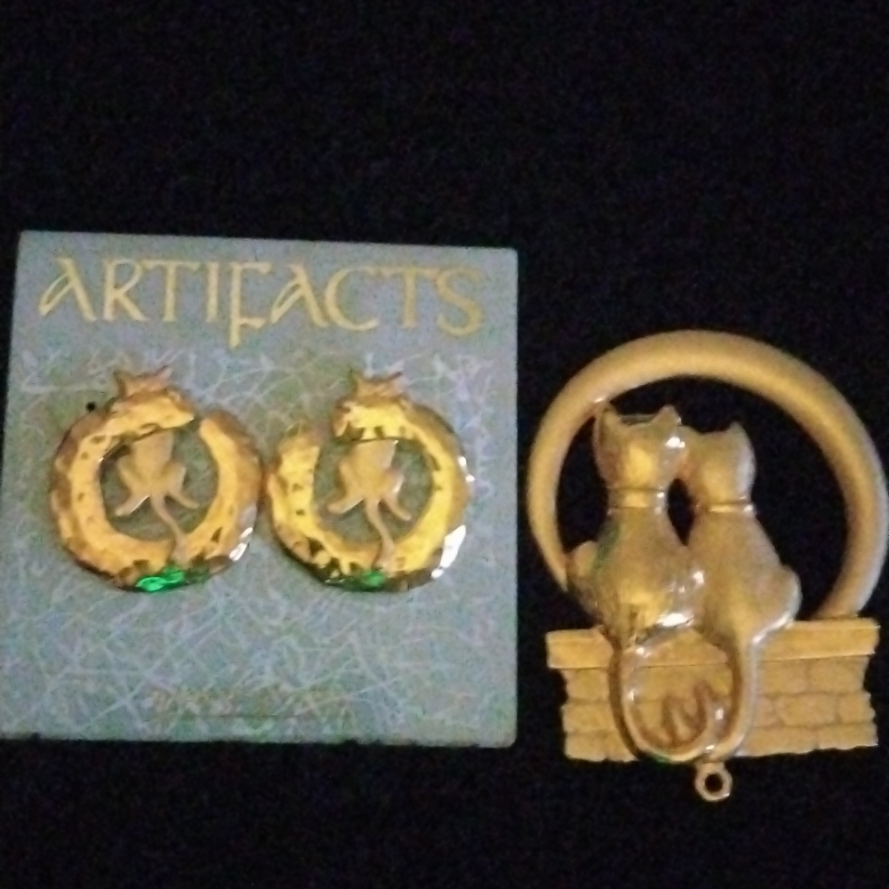 Cat lovers pin and earring set made by JJ